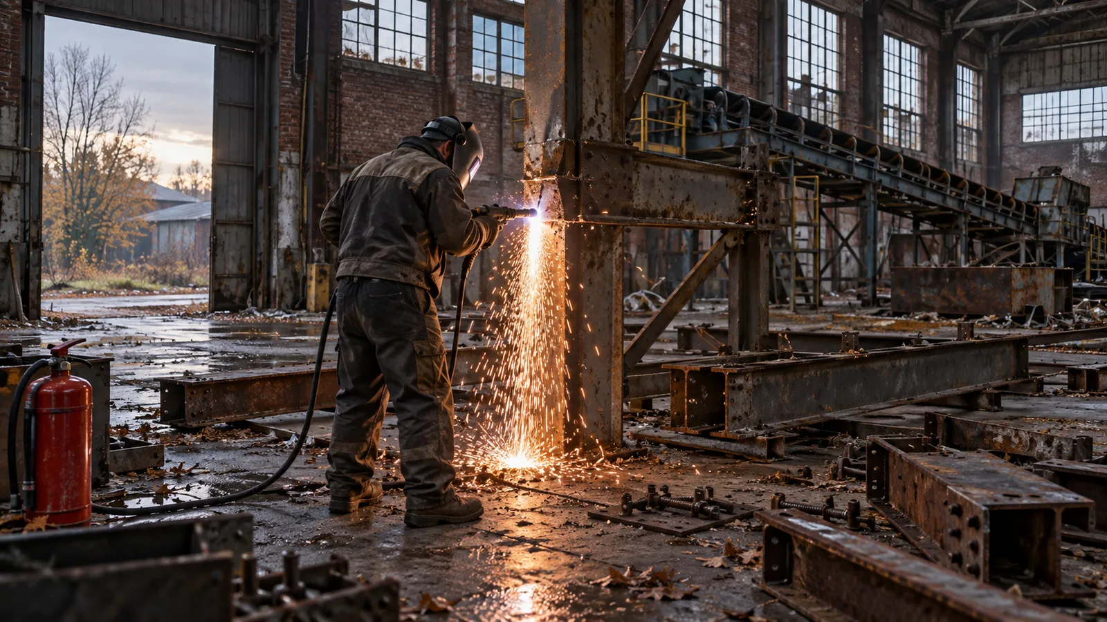 Découpe au chalumeau pendant le démantèlement d'une installation